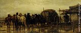 Adolf Schreyer Famous Paintings - Hitching Horses